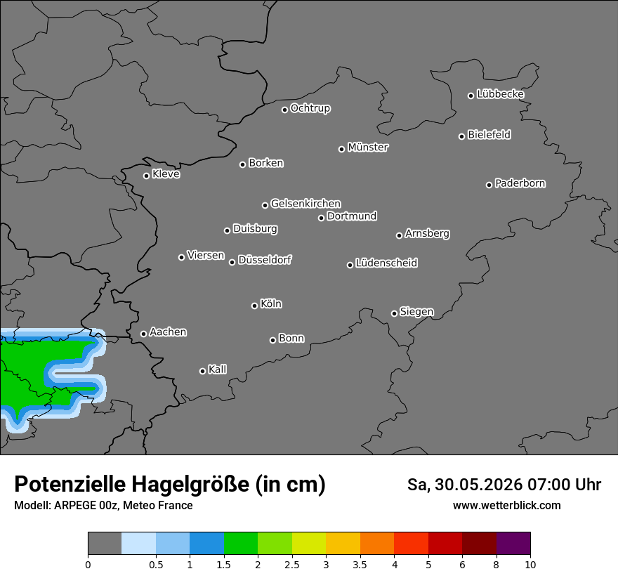 Modellkarte ARPEGE – hail_size – nrw