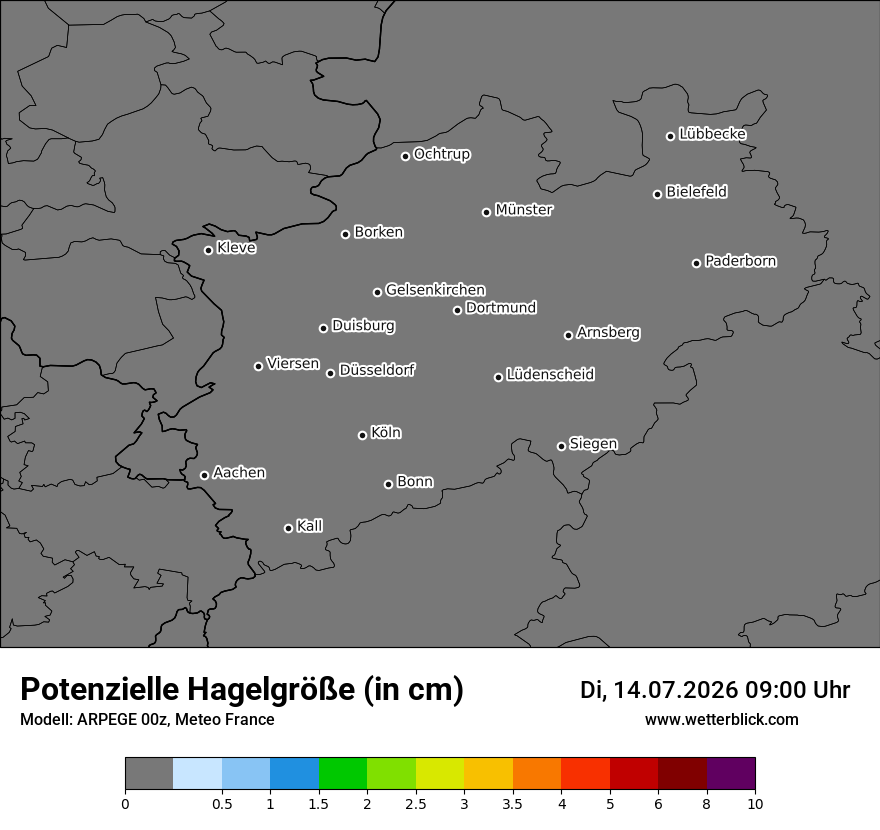 Modellkarte ARPEGE – hail_size – nrw