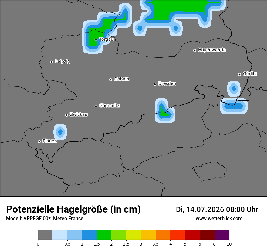 Modellkarte ARPEGE – hail_size – sn