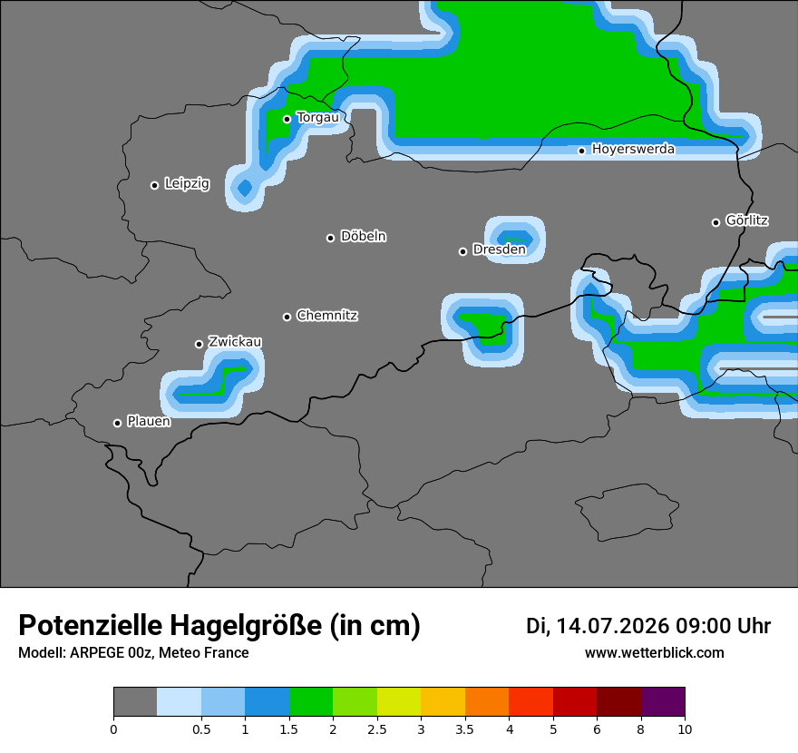 Modellkarte ARPEGE – hail_size – sn