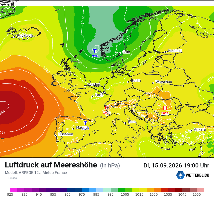 Modellkarte ARPEGE – pmsl – europa