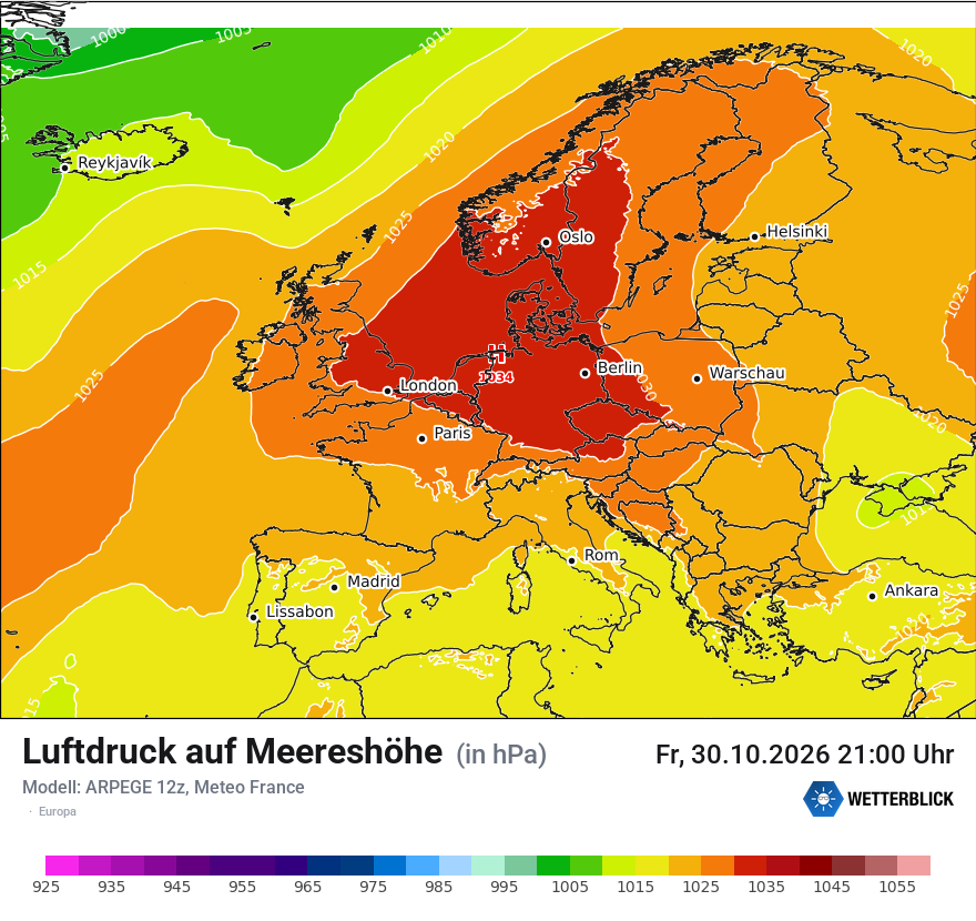 Modellkarte ARPEGE – pmsl – europa