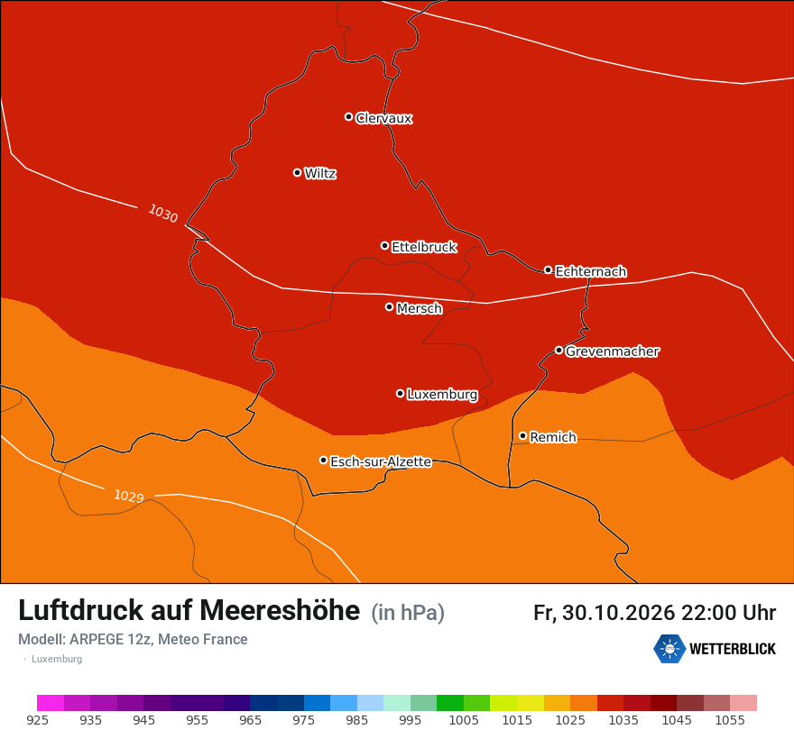 Modellkarte ARPEGE – pmsl – luxemburg