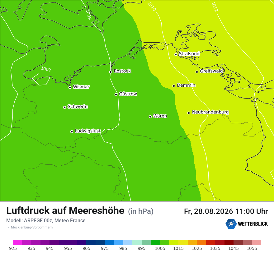 Modellkarte ARPEGE – pmsl – mv