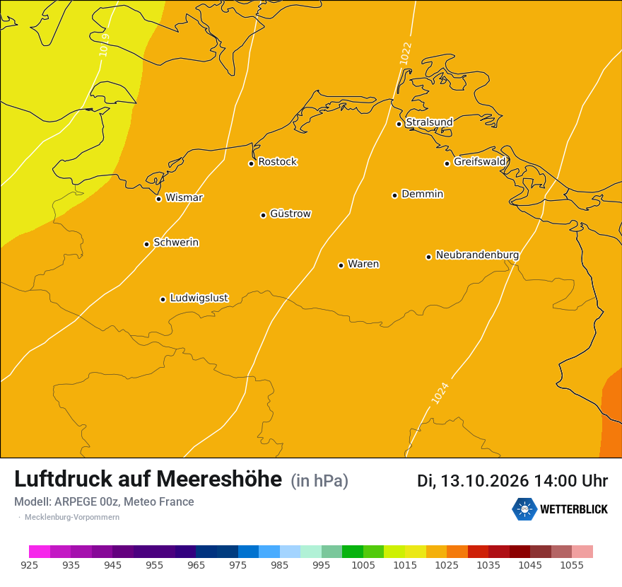 Modellkarte ARPEGE – pmsl – mv