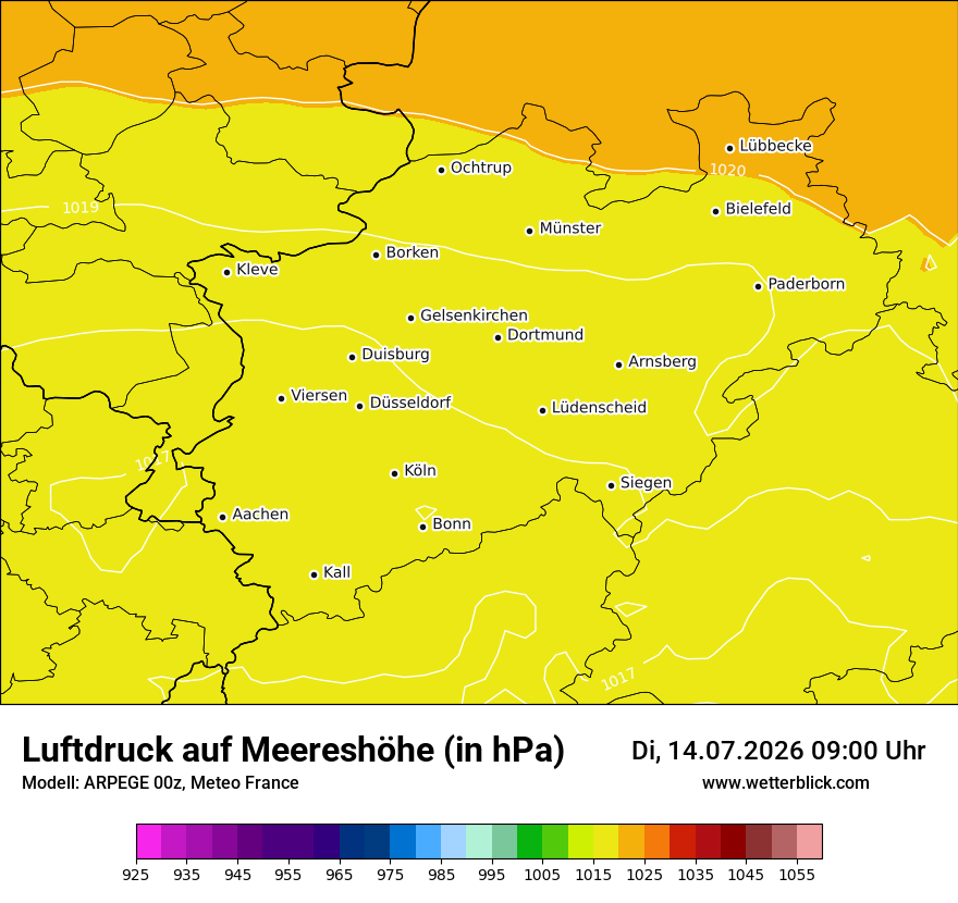 Modellkarte ARPEGE – pmsl – nrw