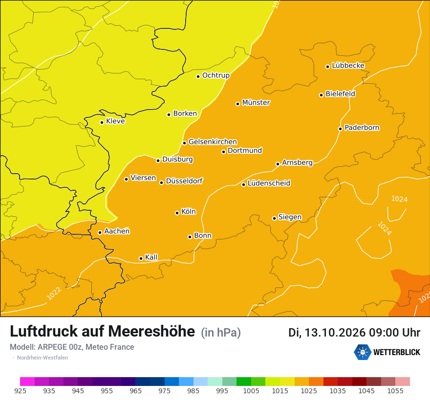 Modellkarte ARPEGE – pmsl – nrw