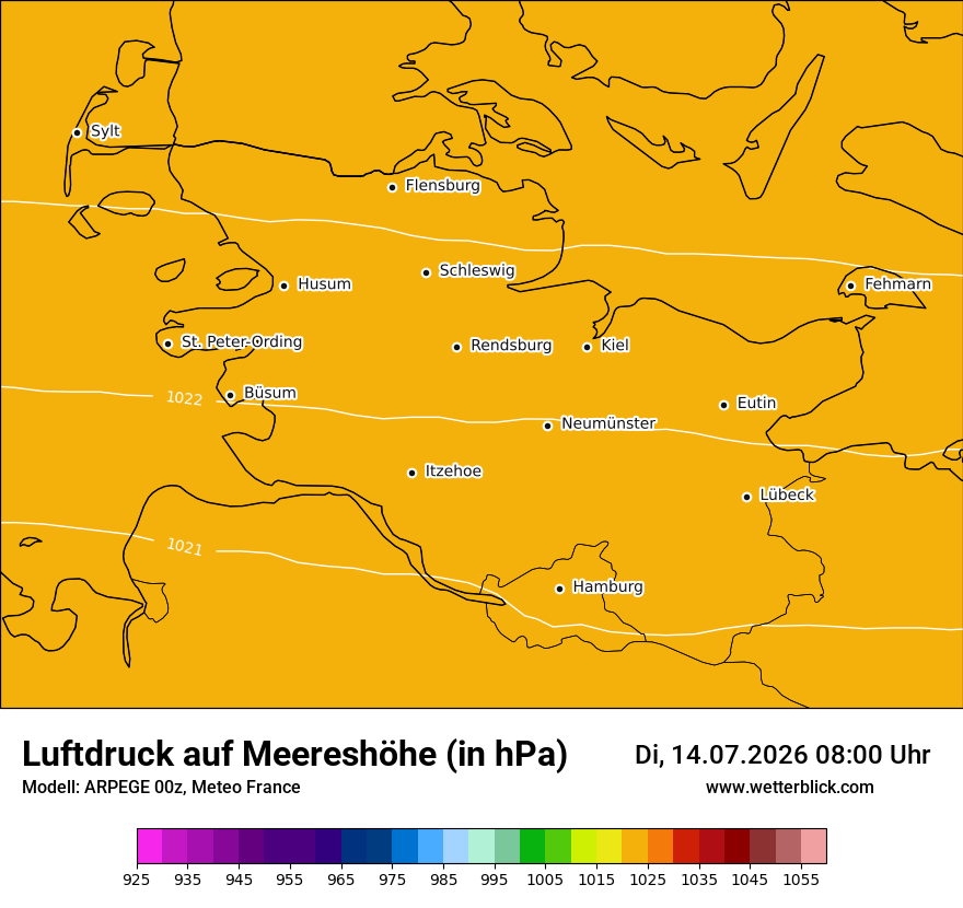Modellkarte ARPEGE – pmsl – sh