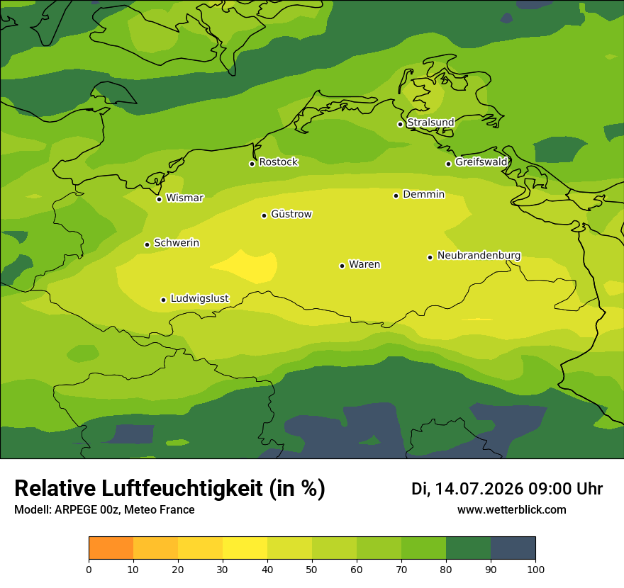 Modellkarte ARPEGE – relhum – mv