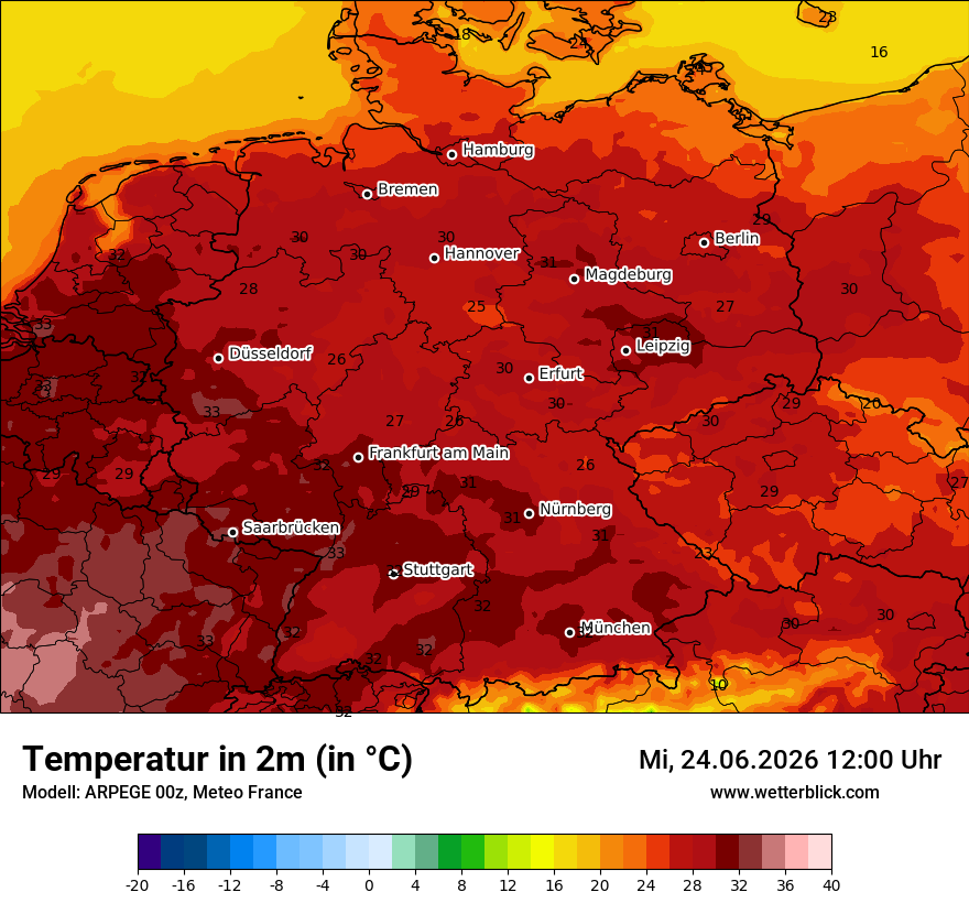 Modellkarte ARPEGE – t2m – deutschland