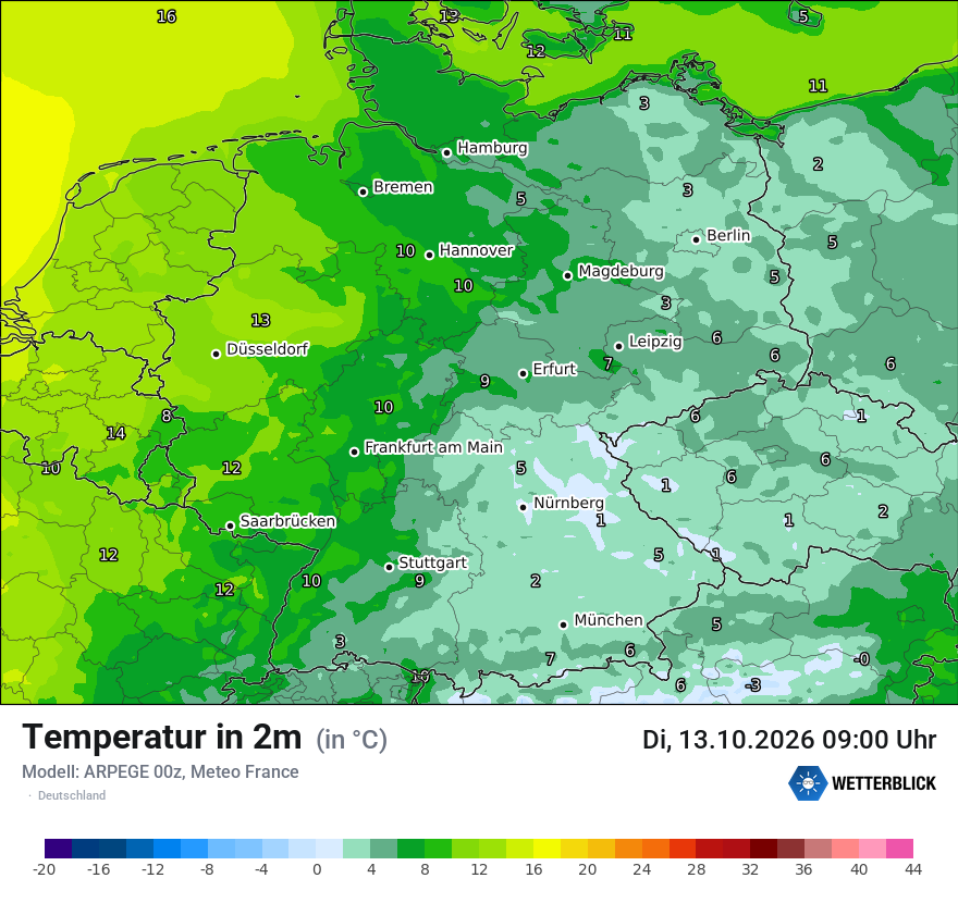 Modellkarte ARPEGE – t2m – deutschland