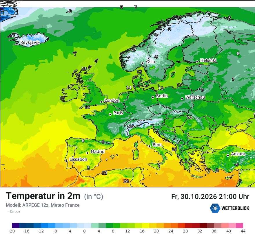Modellkarte ARPEGE – t2m – europa