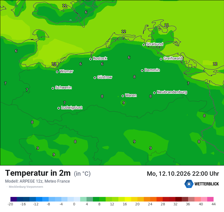 Modellkarte ARPEGE – t2m – mv