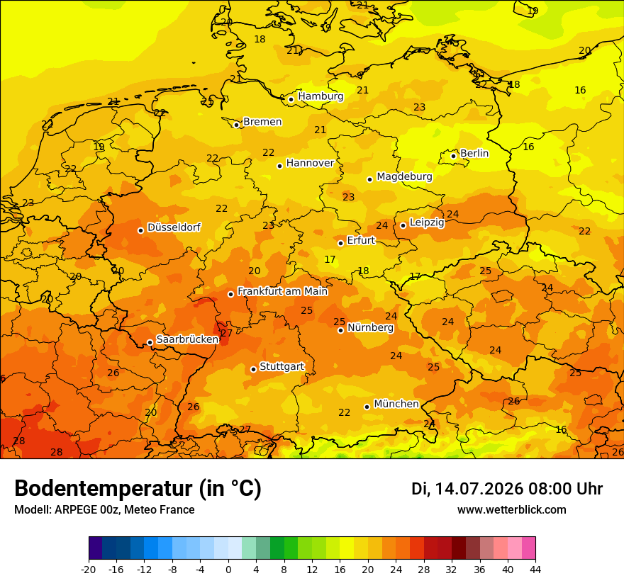 Modellkarte ARPEGE – t_g – deutschland