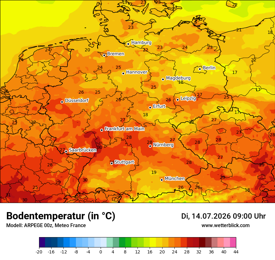 Modellkarte ARPEGE – t_g – deutschland