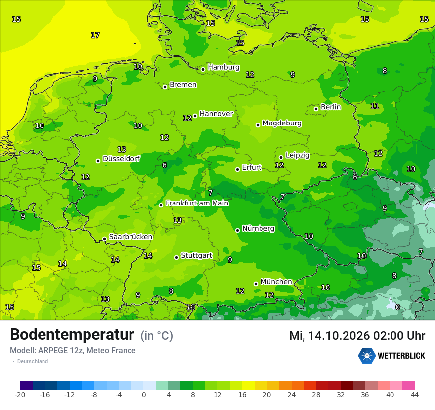 Modellkarte ARPEGE – t_g – deutschland