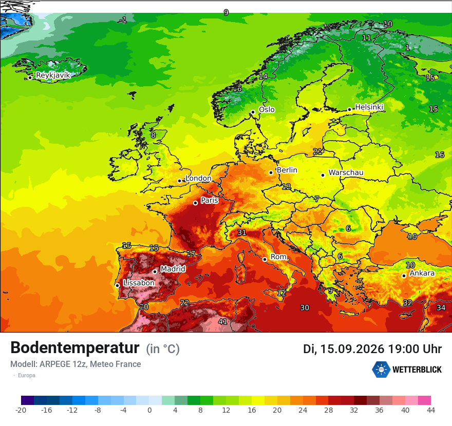 Modellkarte ARPEGE – t_g – europa