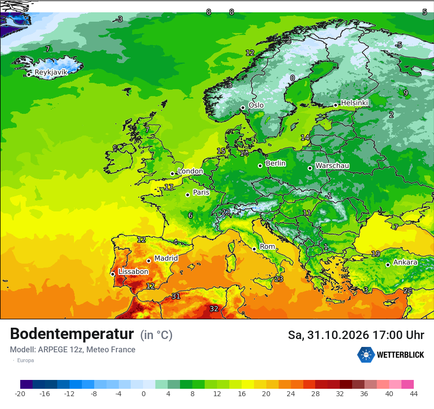 Modellkarte ARPEGE – t_g – europa