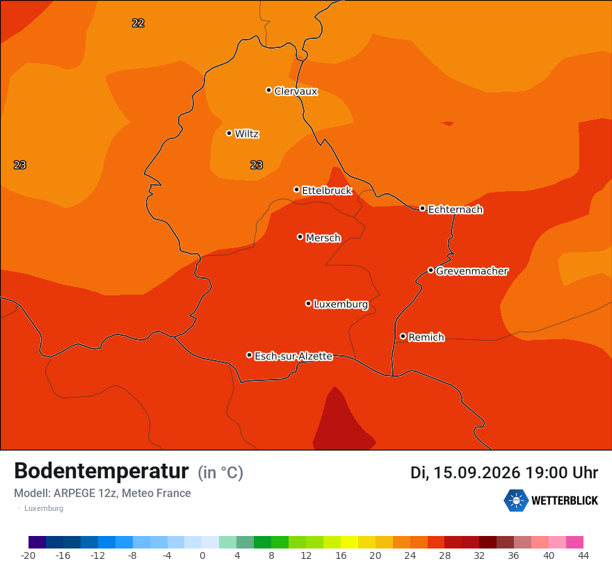 Modellkarte ARPEGE – t_g – luxemburg