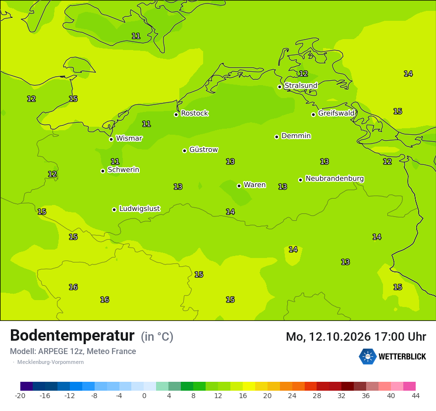 Modellkarte ARPEGE – t_g – mv