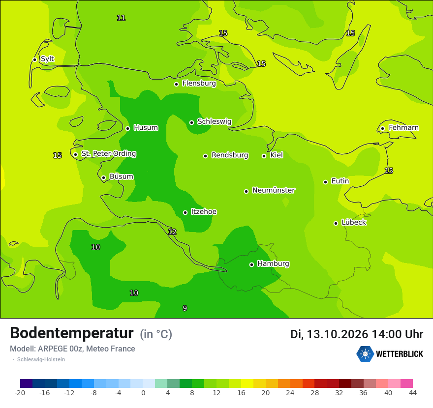 Modellkarte ARPEGE – t_g – sh