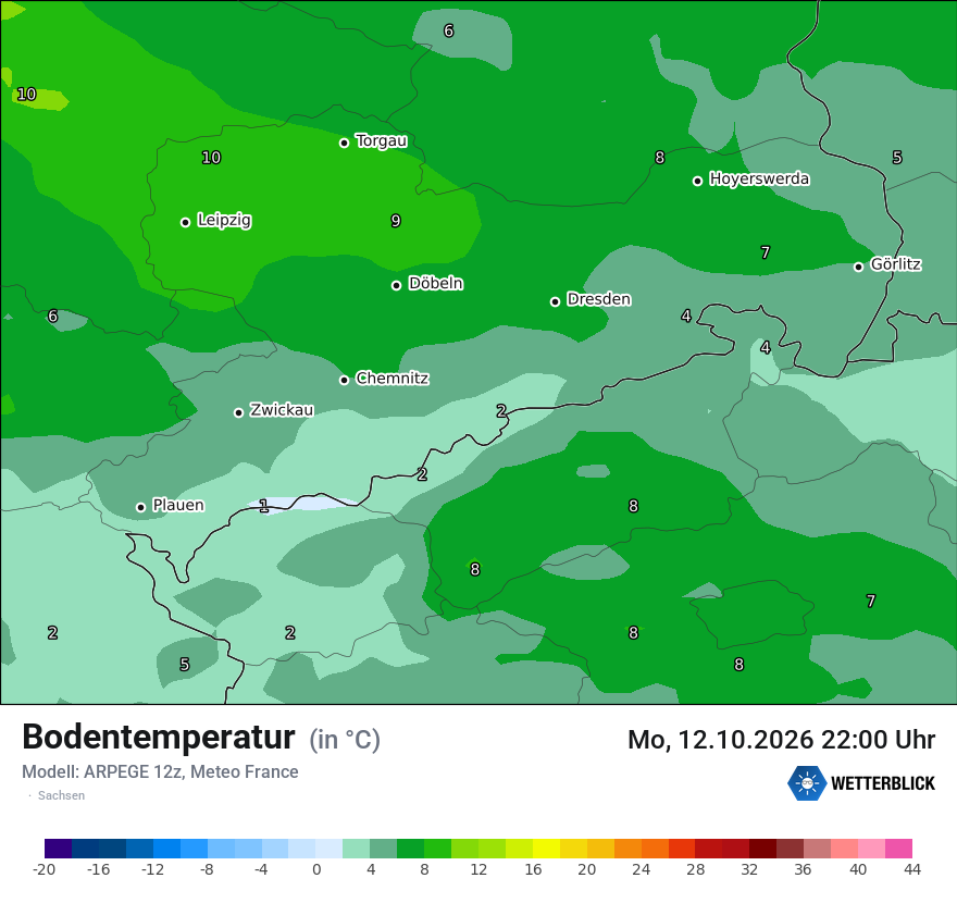 Modellkarte ARPEGE – t_g – sn