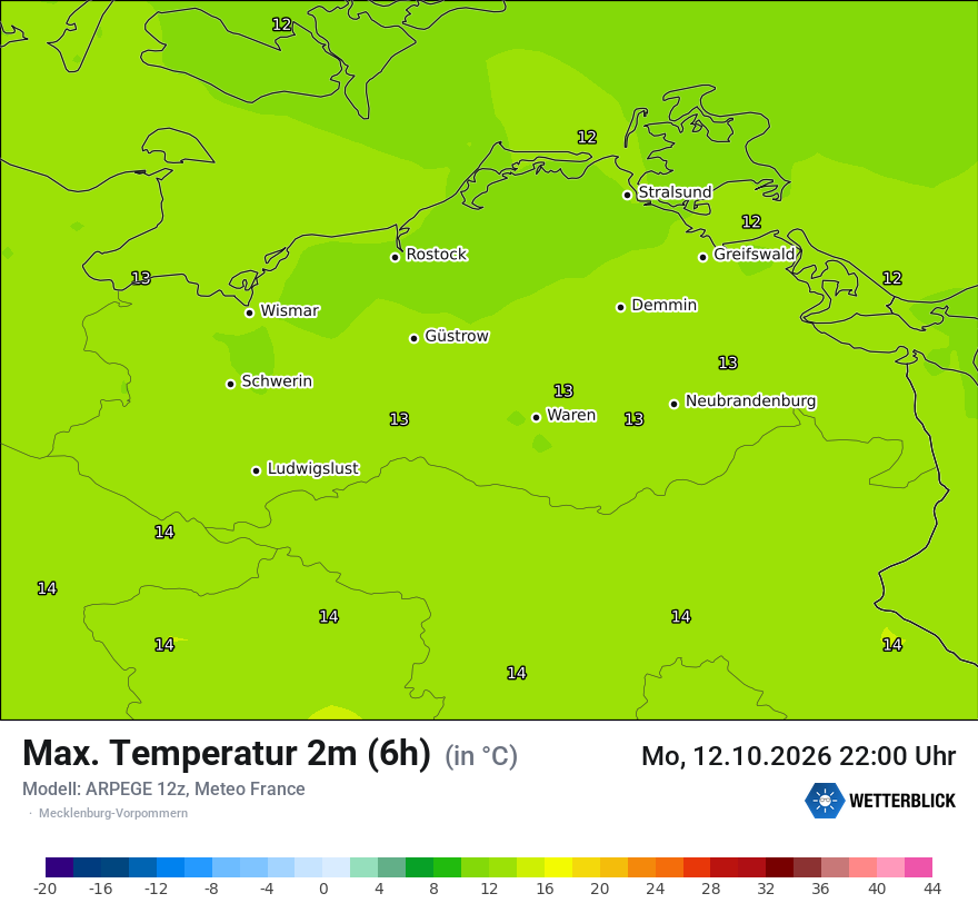 Modellkarte ARPEGE – tmax6h – mv