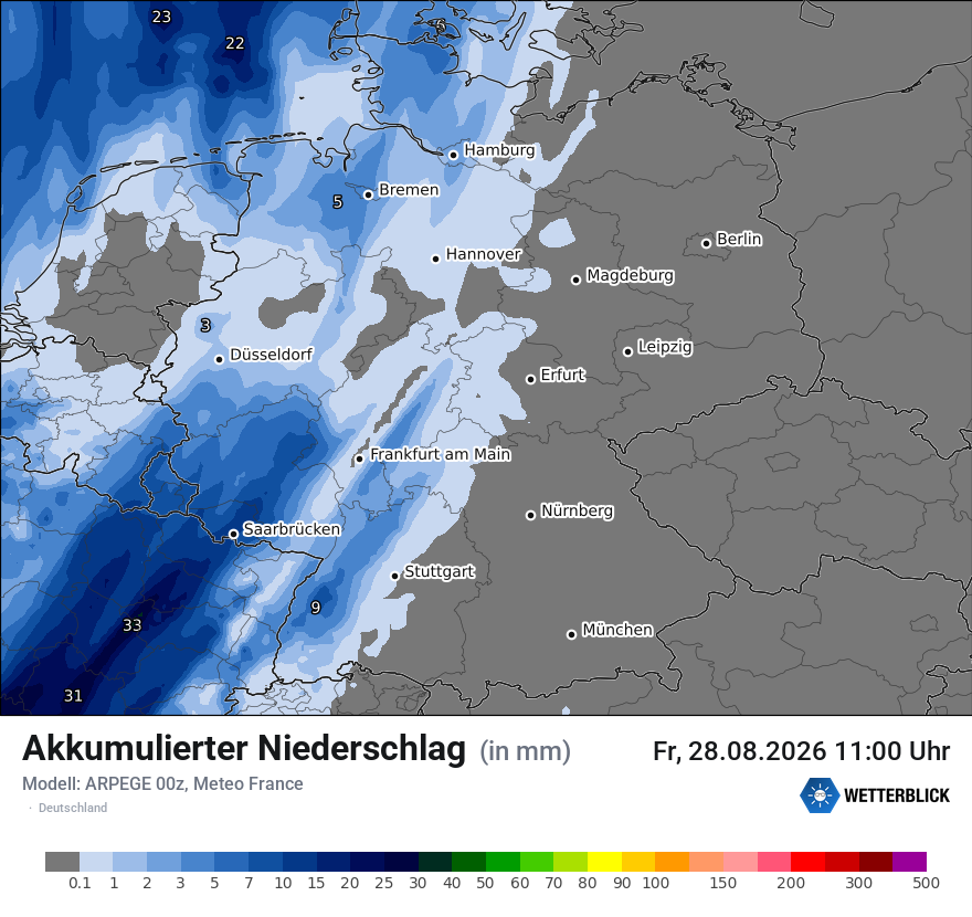 Modellkarte ARPEGE – tot_prec – deutschland