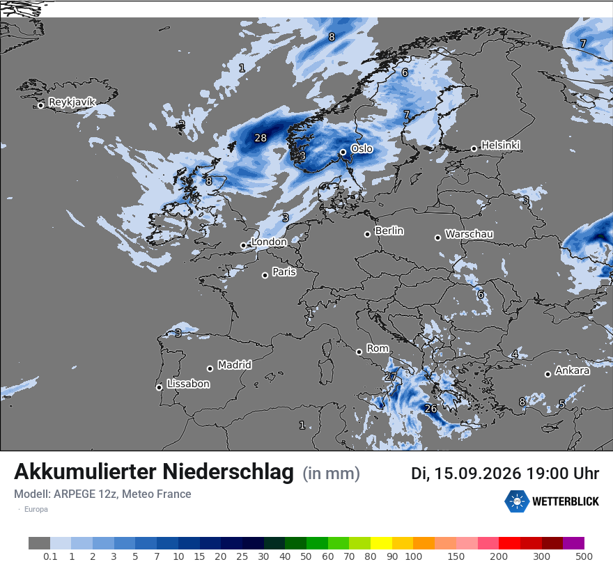 Modellkarte ARPEGE – tot_prec – europa