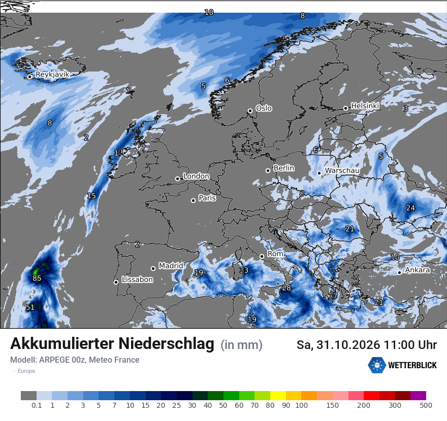 Modellkarte ARPEGE – tot_prec – europa