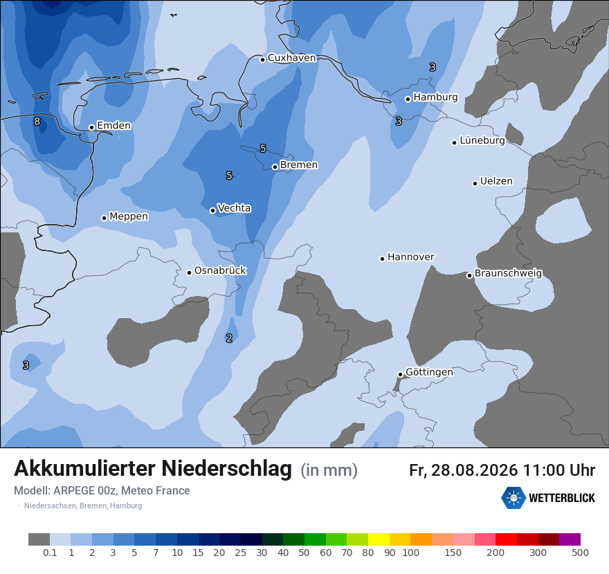 Modellkarte ARPEGE – tot_prec – ni