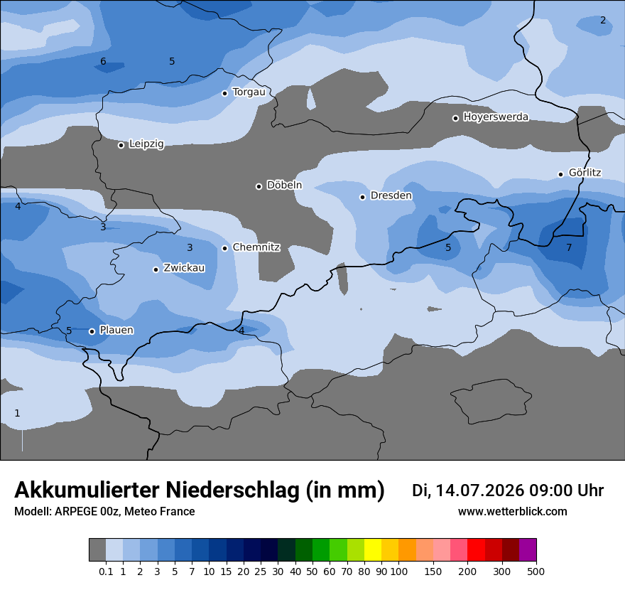 Modellkarte ARPEGE – tot_prec – sn
