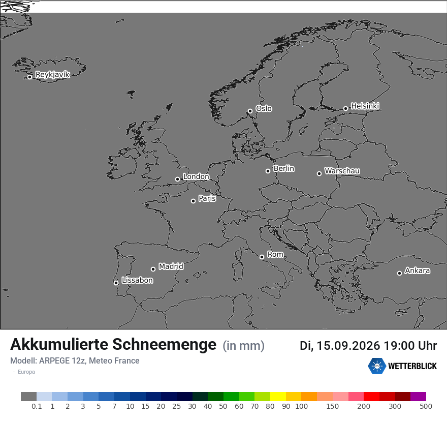 Modellkarte ARPEGE – tot_prec_snow – europa