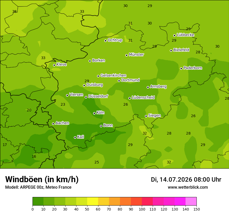 Modellkarte ARPEGE – vmax – nrw