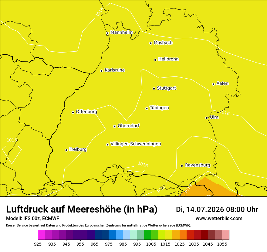 Modellkarte ECMWF – pmsl – bw