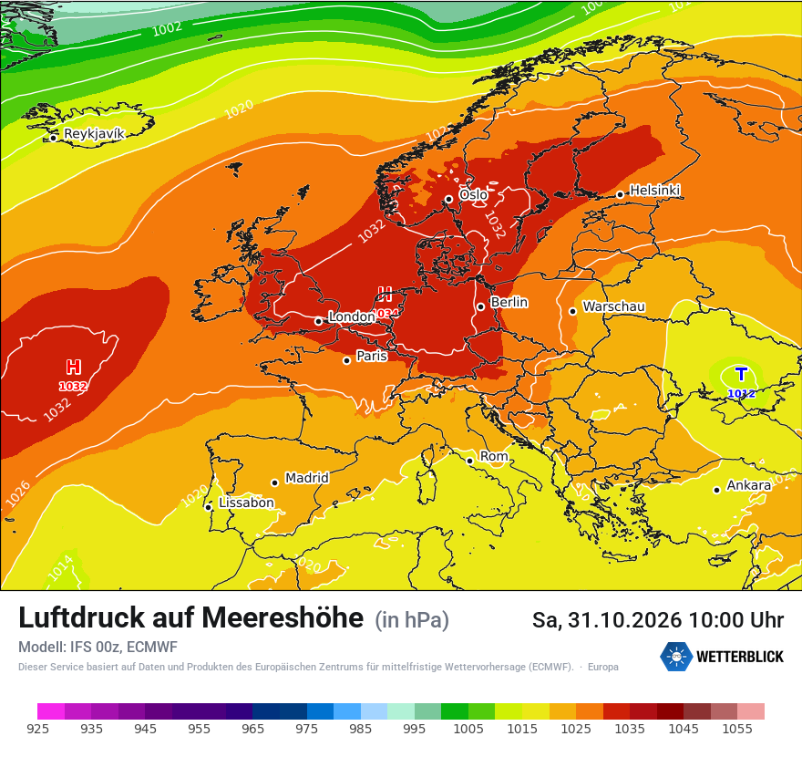 Modellkarte ECMWF – pmsl – europa