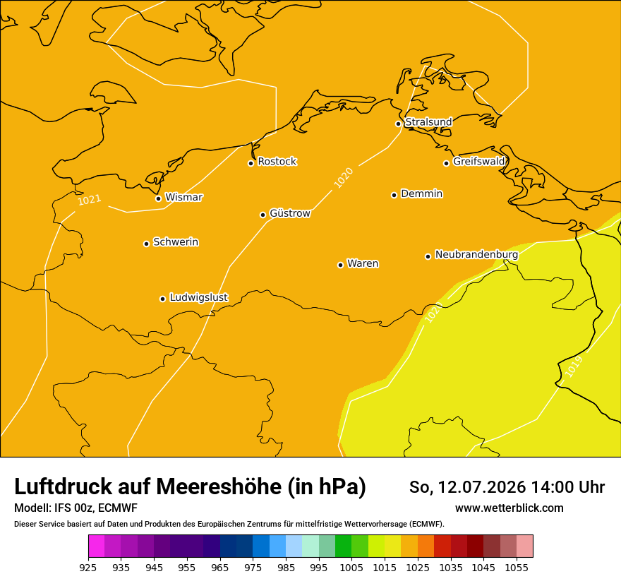 Modellkarte ECMWF – pmsl – mv