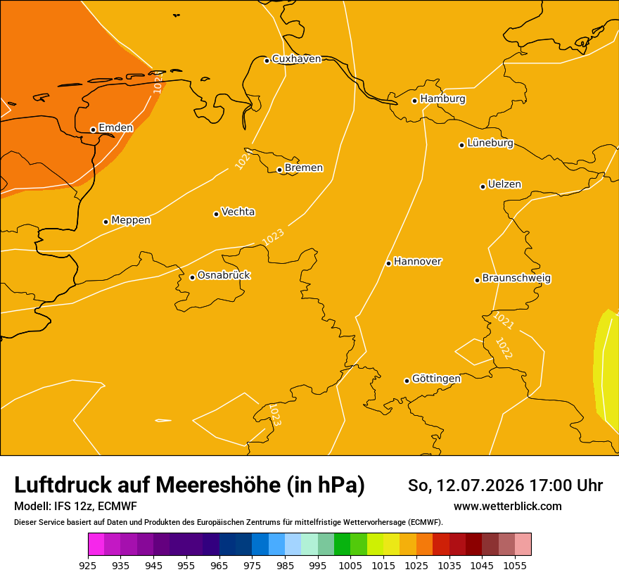 Modellkarte ECMWF – pmsl – ni