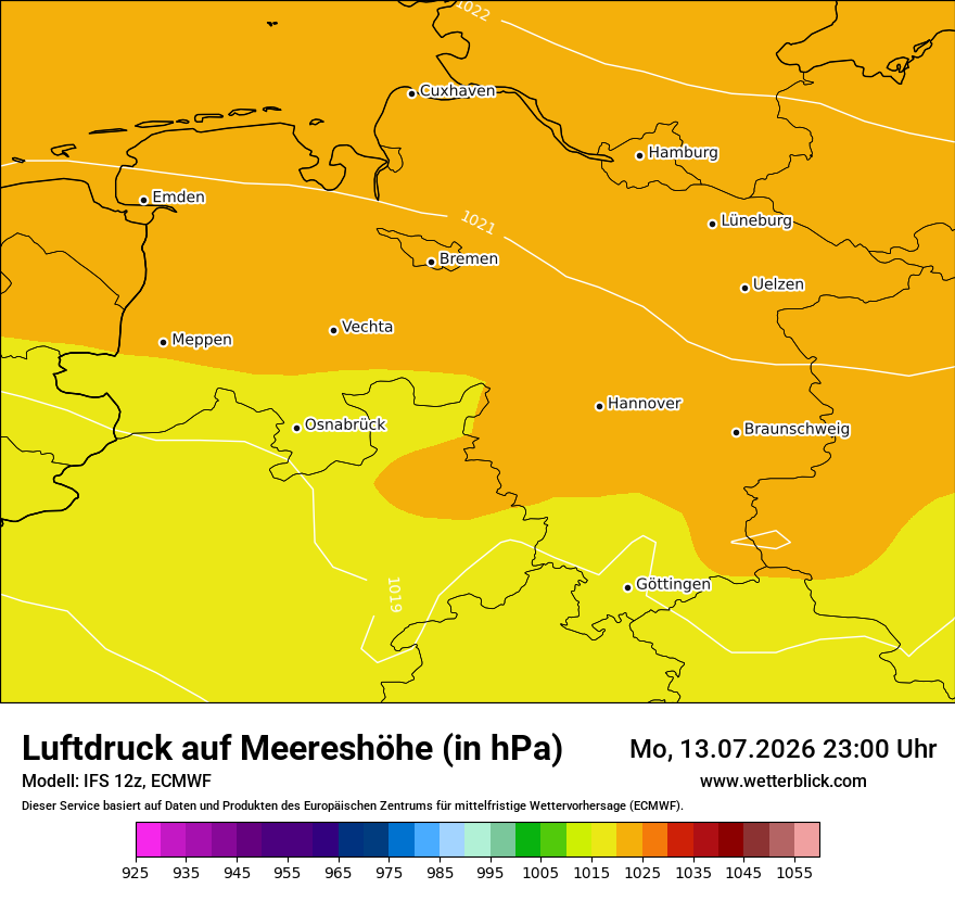 Modellkarte ECMWF – pmsl – ni