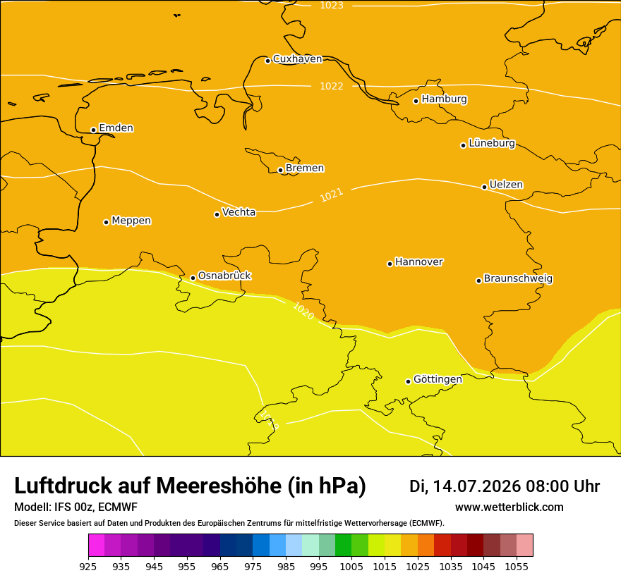 Modellkarte ECMWF – pmsl – ni