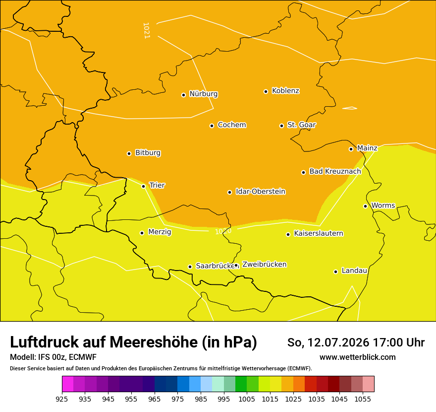 Modellkarte ECMWF – pmsl – rp