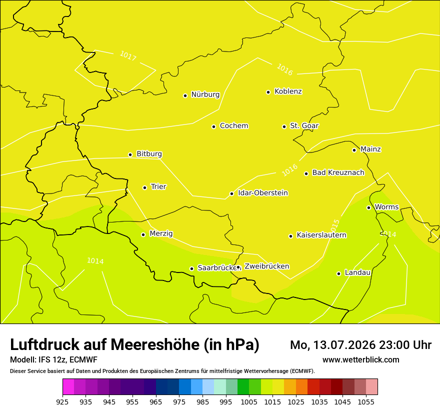 Modellkarte ECMWF – pmsl – rp