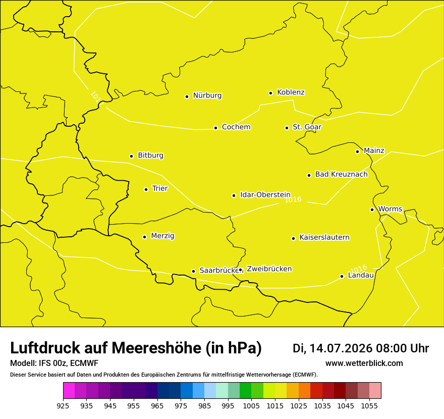 Modellkarte ECMWF – pmsl – rp