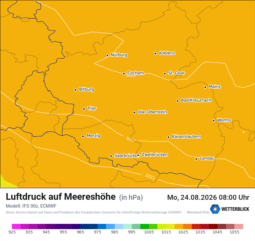 Modellkarte ECMWF – pmsl – rp