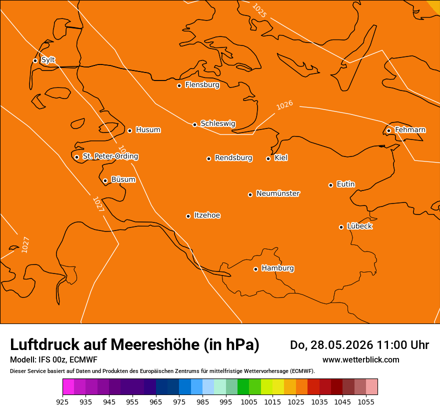 Modellkarte ECMWF – pmsl – sh