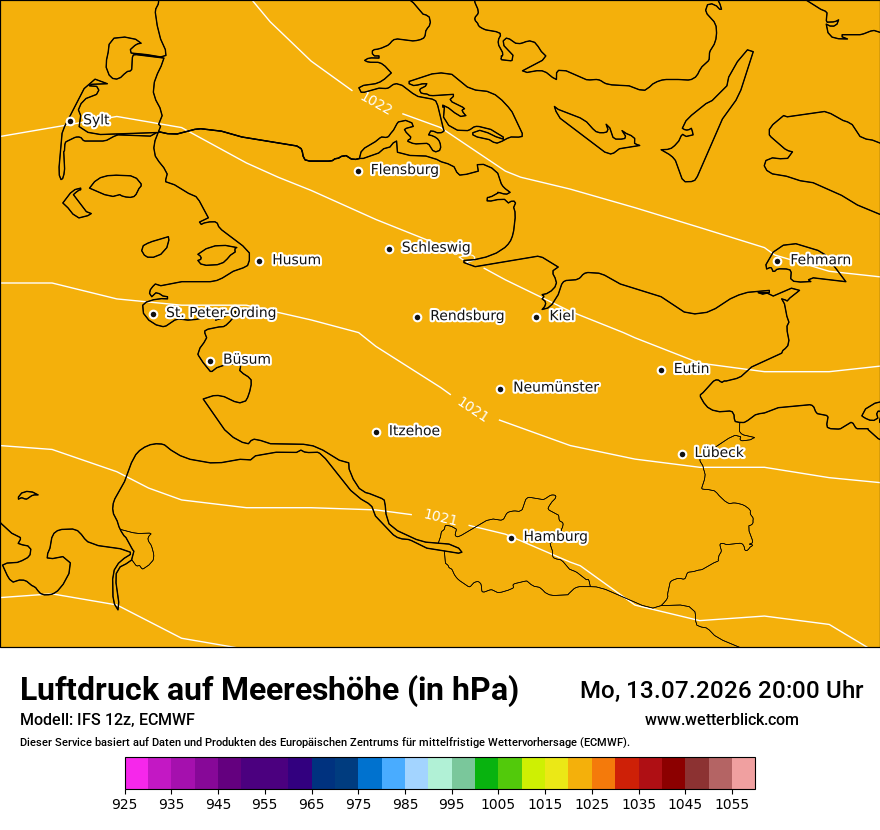 Modellkarte ECMWF – pmsl – sh