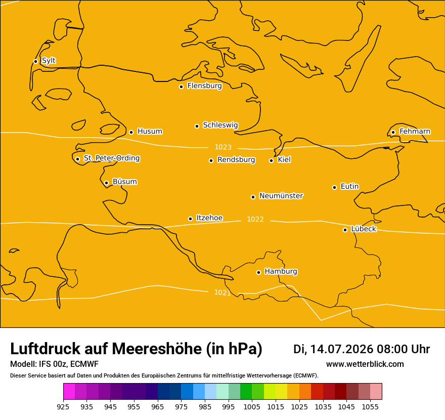 Modellkarte ECMWF – pmsl – sh
