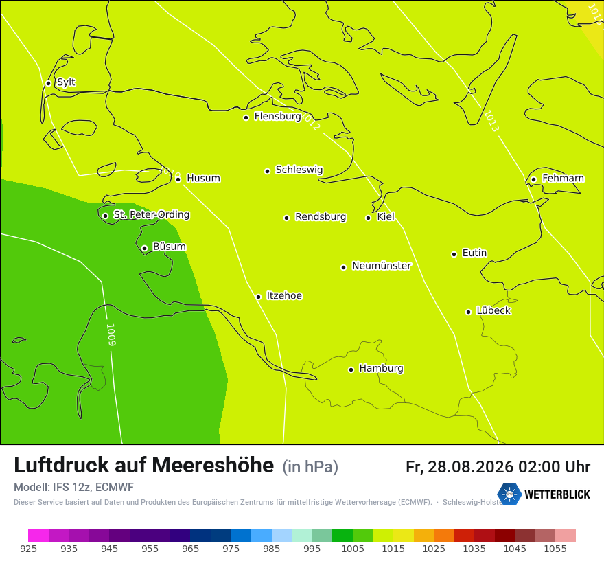 Modellkarte ECMWF – pmsl – sh