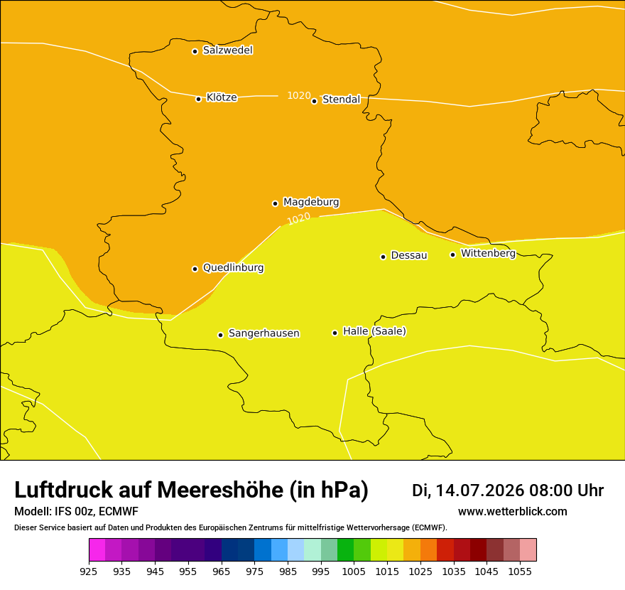 Modellkarte ECMWF – pmsl – st