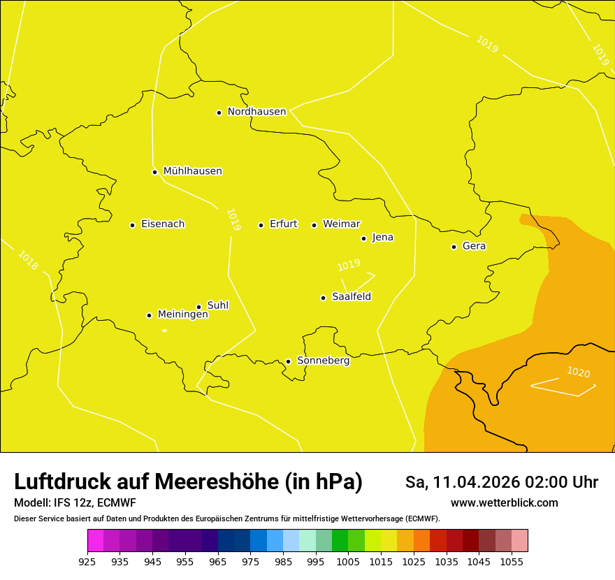 Modellkarte ECMWF – pmsl – th